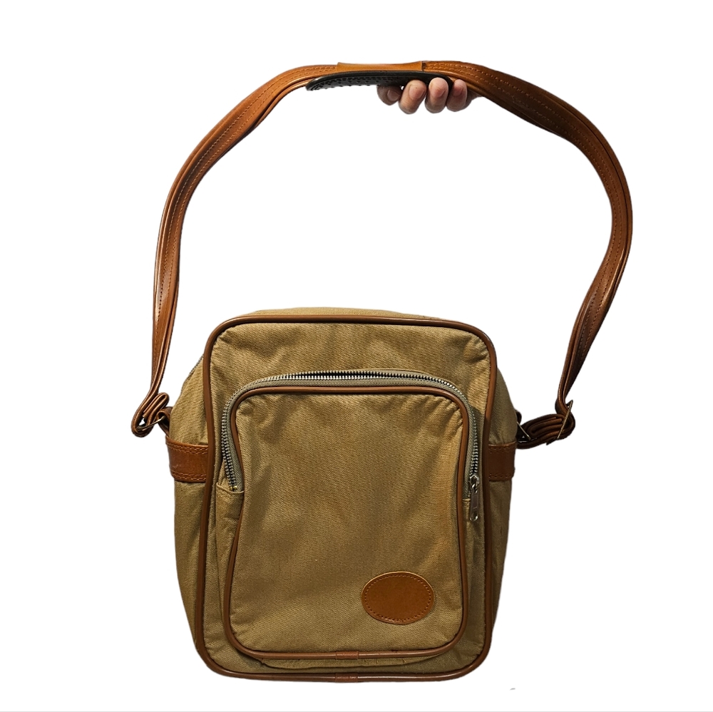 Vintage 60's Sears Tan Canvas Camera Bag With Leather Strap